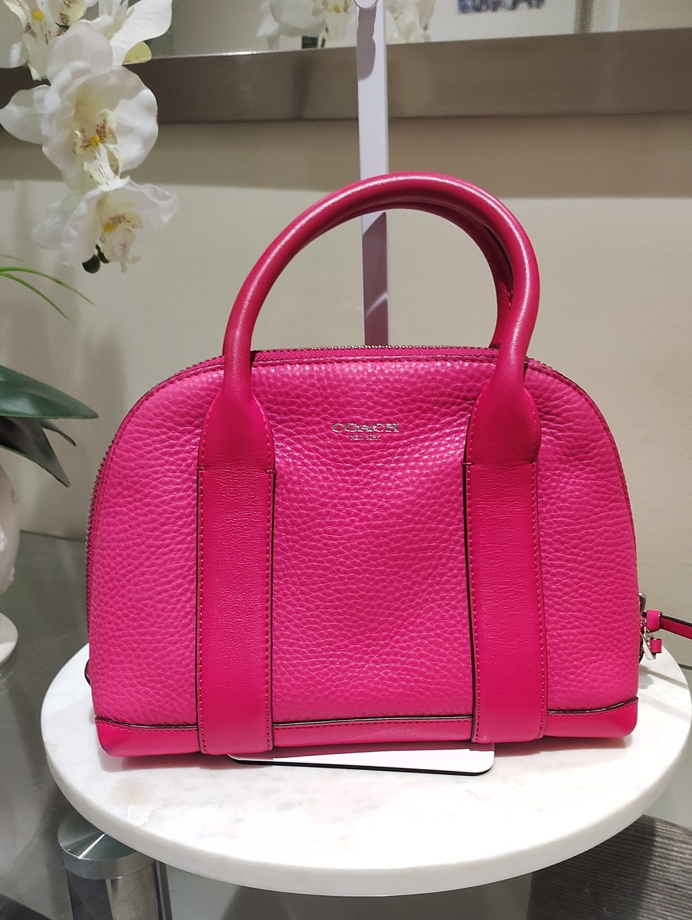 Coach Hot Pink Pebbled Leather Dome Satchel